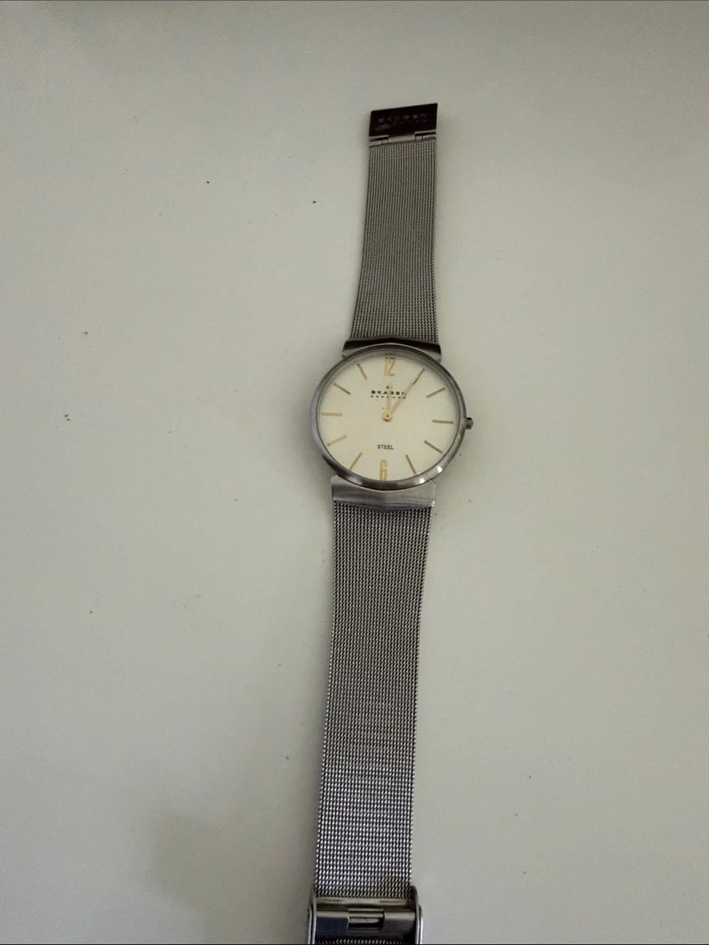 Skechers Minimalist Mesh Band Watch in Silver and White